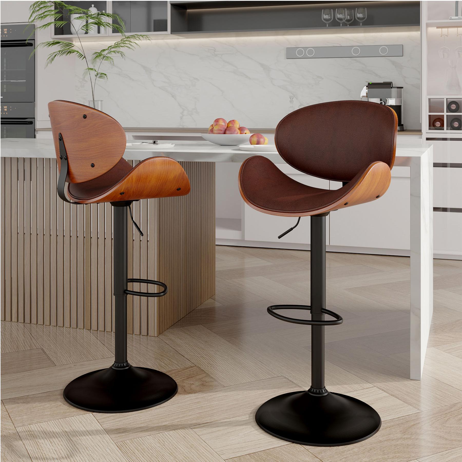 Swivel Adjustable For Bar Stools Set of 2 Backrest Footrest Kitchen Dining Room - Picture 14 of 14