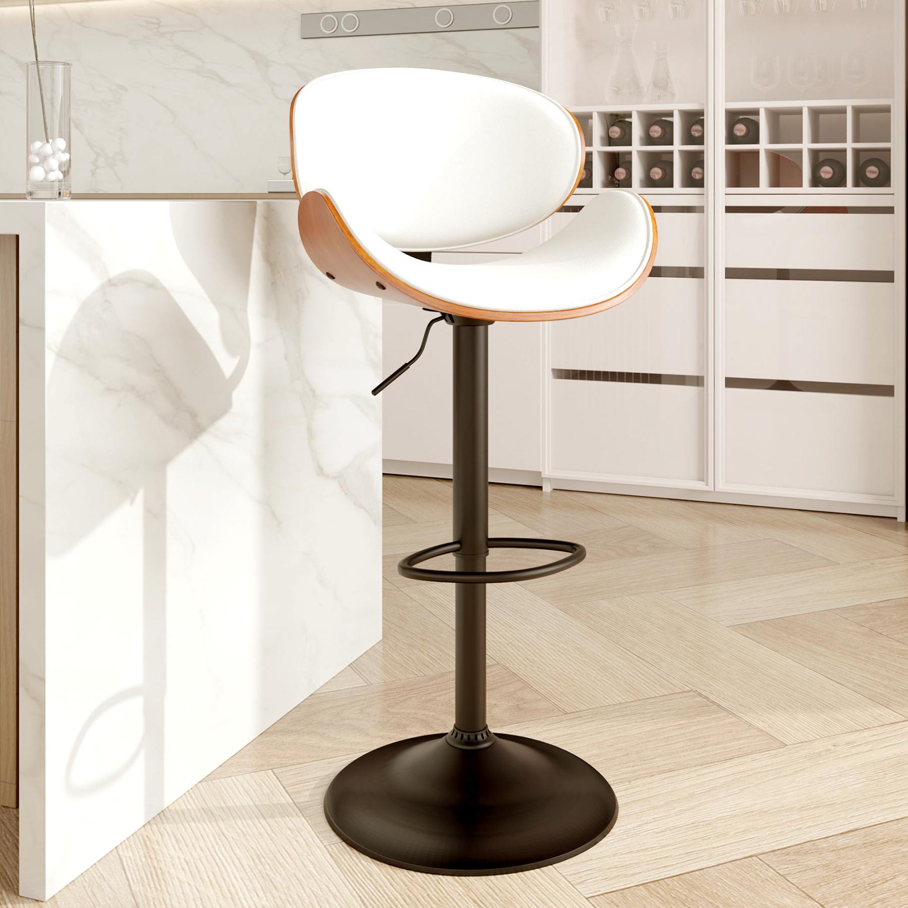 Swivel Adjustable For Bar Stools Set of 2 Backrest Footrest Kitchen Dining Room - Picture 9 of 14