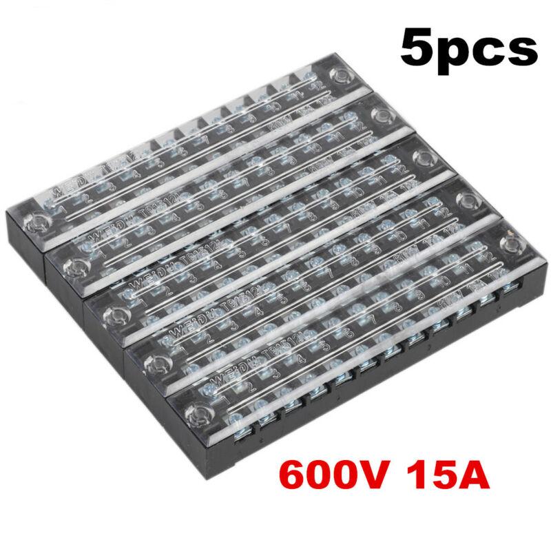 5PC Dual Row 12 Position Screw Terminal Block 15A Electric Barrier Strip USA