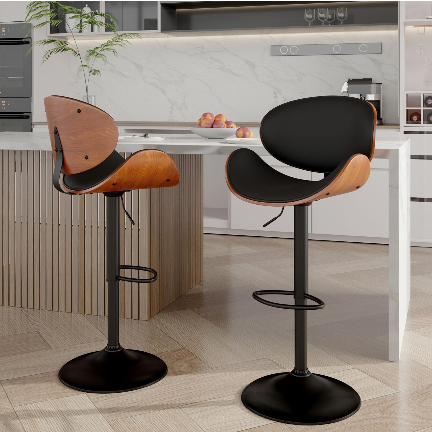 Swivel Adjustable For Bar Stools Set of 2 Backrest Footrest Kitchen Dining Room - Picture 11 of 14