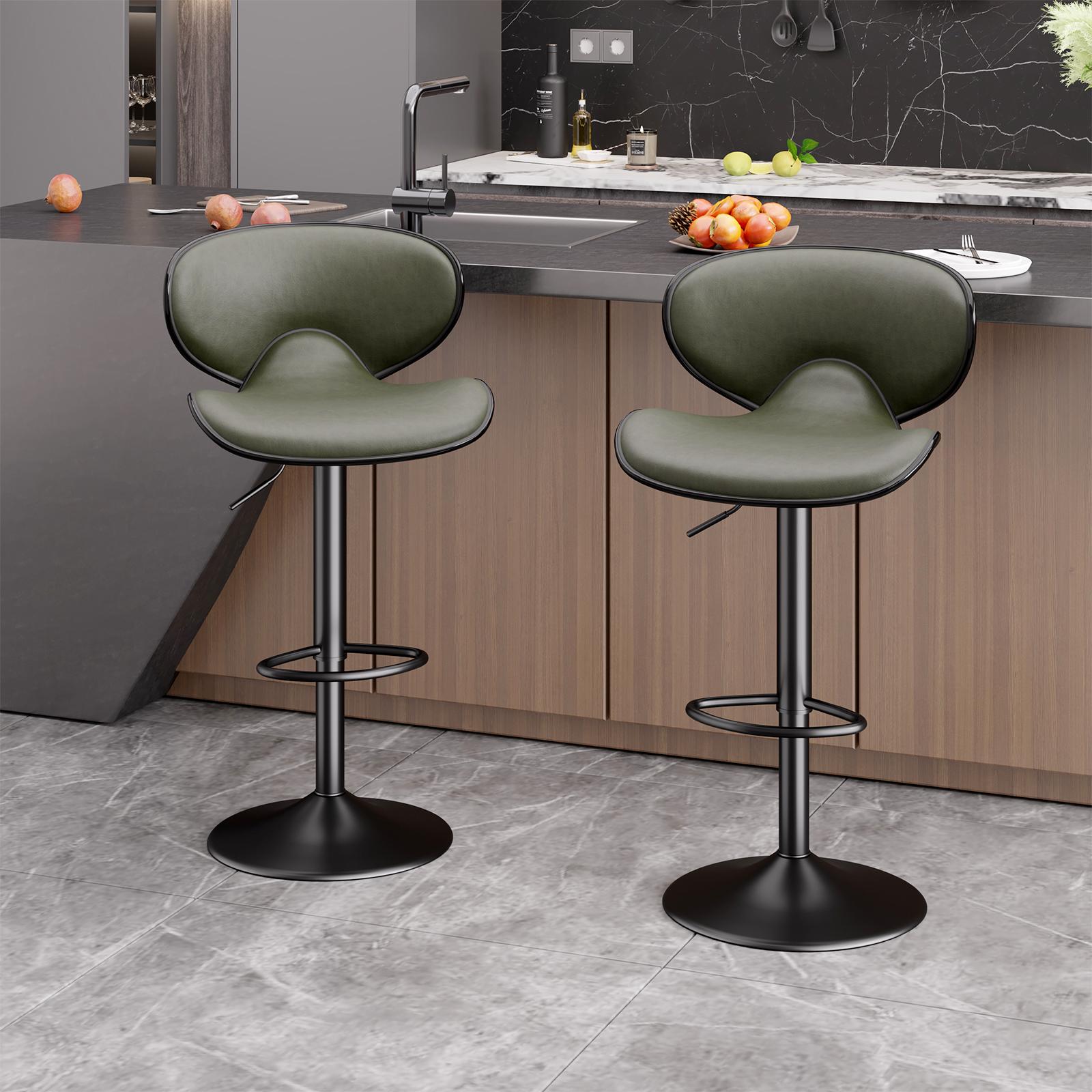 Adjustable Swivel Bar Stools Set of 2 Modern PU Leather Pub Chairs