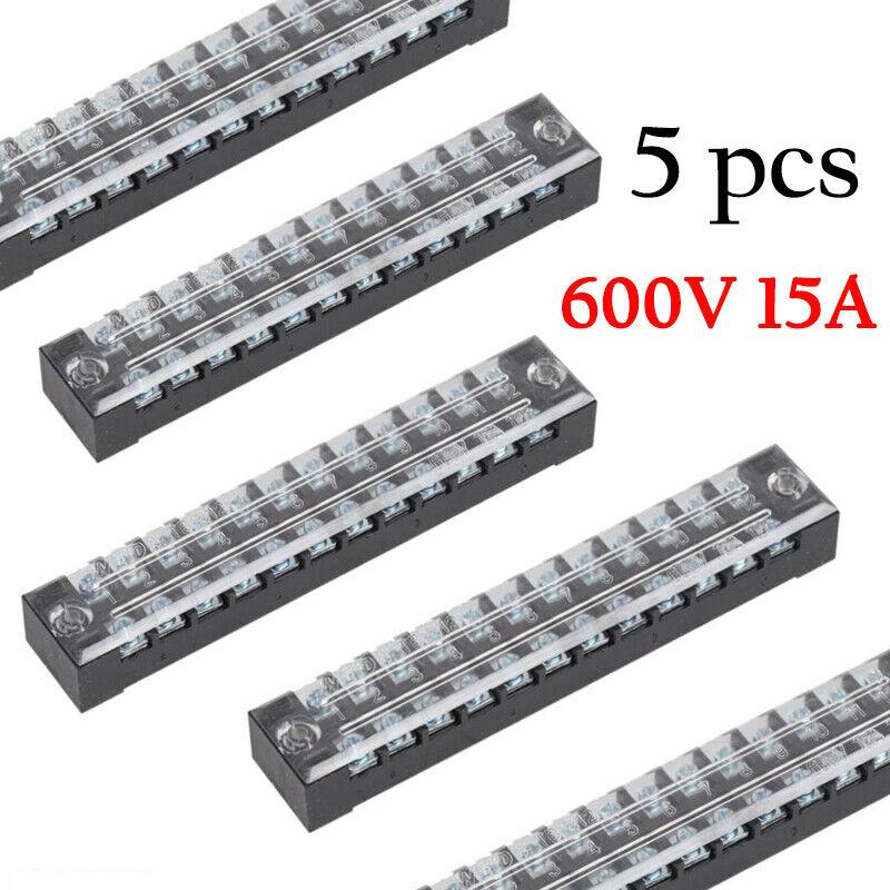 5PC Dual Row 12 Position Screw Terminal Block 15A Electric Barrier Strip USA