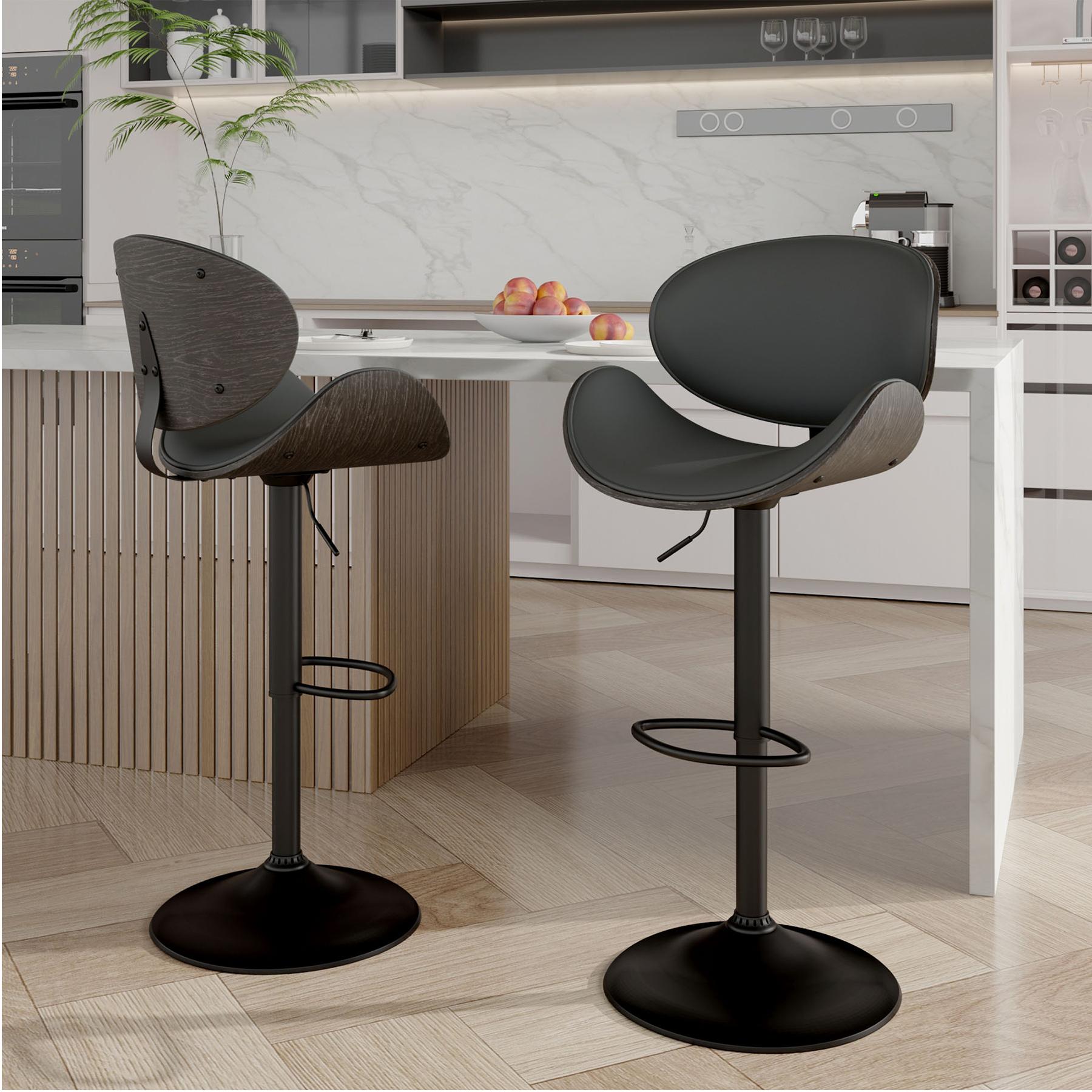 Adjustable Height Swivel For Bar Stools Set of 2 with Back and Footrest for