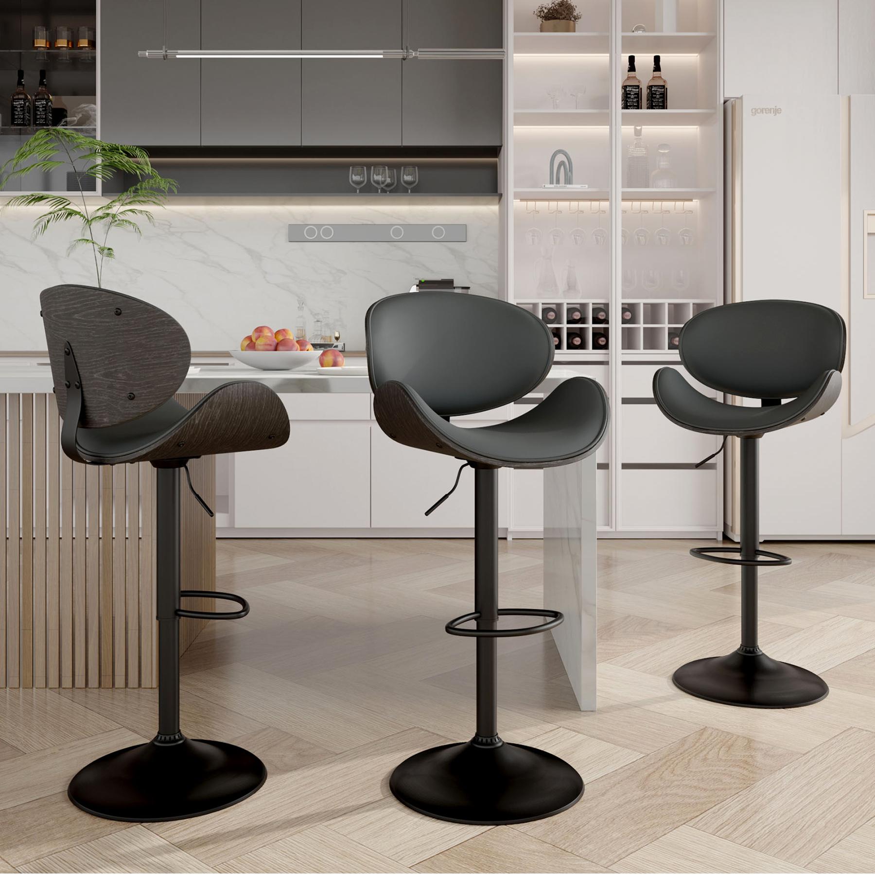 Swivel Adjustable For Bar Stools Set of 2 Backrest Footrest Kitchen Dining Room - Picture 5 of 14