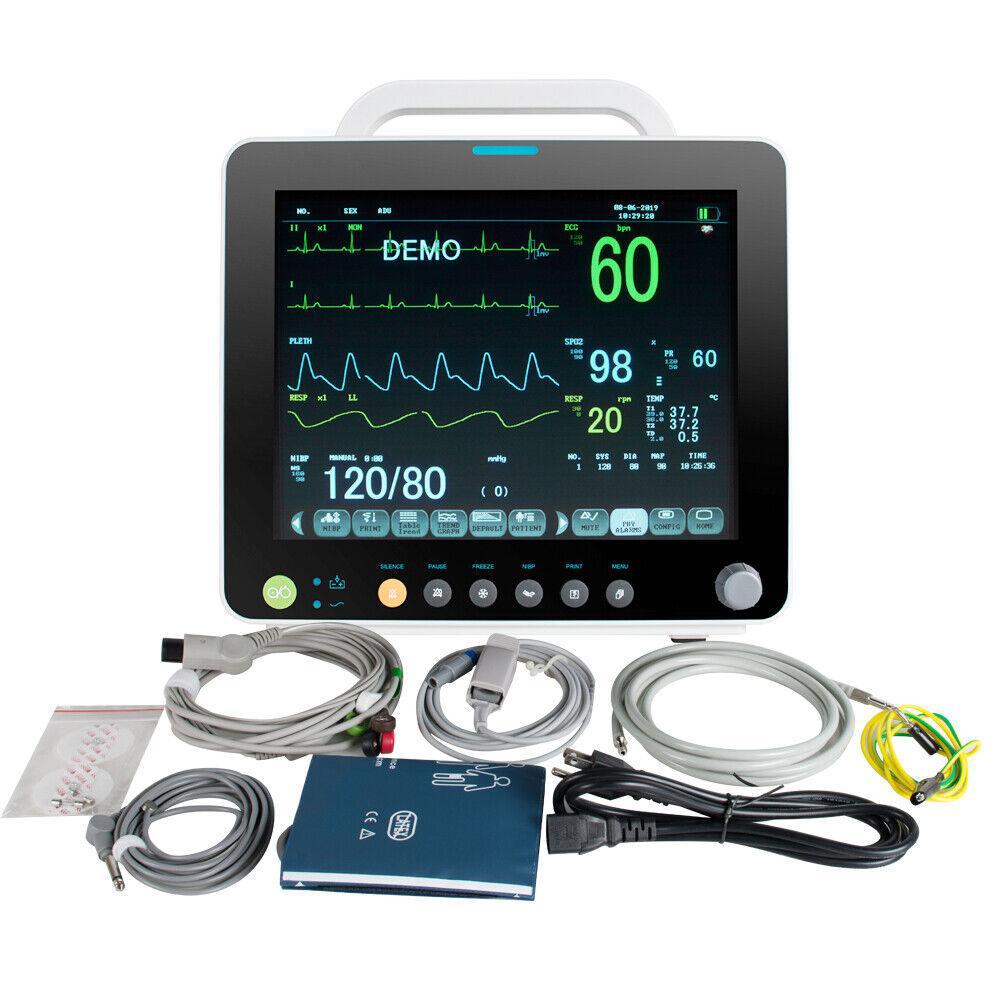 12'' Medical Patient Monitor ICU Vital Signs SpO2/PR/NIBP/ECG/RESP/TEMP FDA - Picture 16 of 17