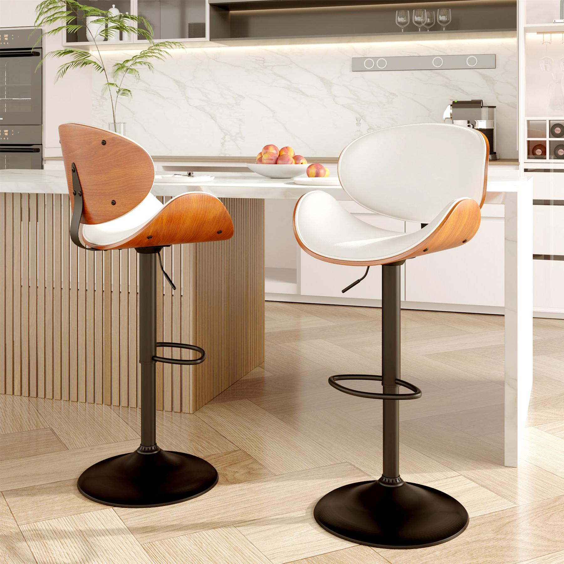 Swivel Adjustable For Bar Stools Set of 2 Backrest Footrest Kitchen Dining Room - Picture 10 of 14